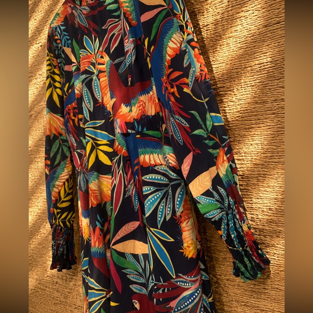 ANTHRO FARM RÍO AVES MINI DRESS smocked poplin lined bright bold color LARGE - Picture 5 of 13